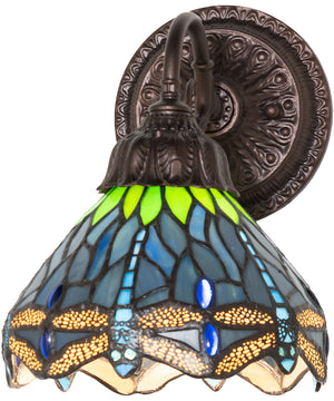 7" Wide Tiffany Hanginghead Dragonfly Wall Sconce Blue