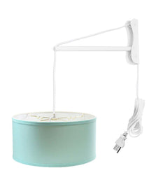 14"W MAST Plug-In Wall Mount Pendant 2 Light White Cord/Arm with Diffuser Island Paridise Blue Shade