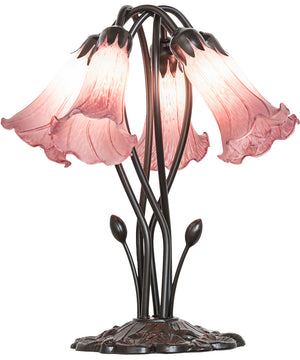 16" High Lavender Tiffany Pond Lily 5 Light Table Lamp