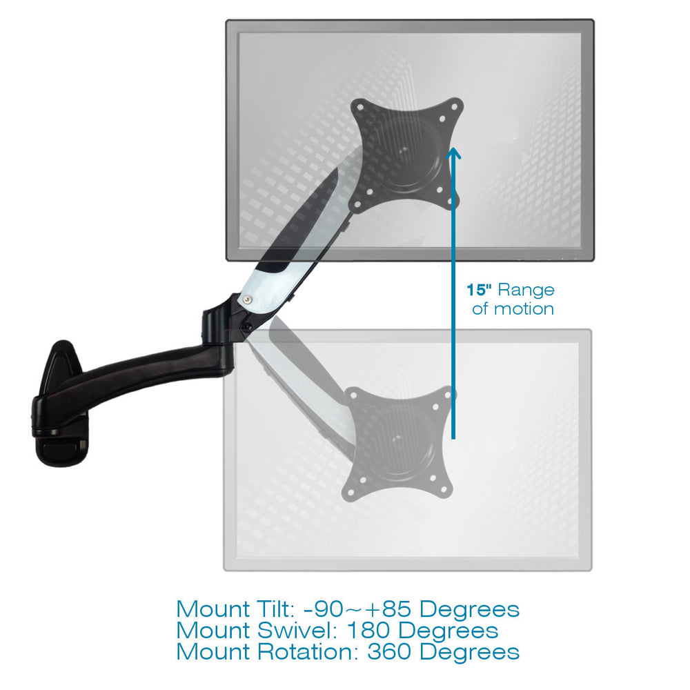 Sit-Stand Wall Mount Monitor Arm: Extended Single Screen White