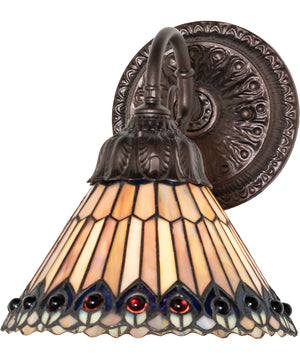 8" Wide Tiffany Jeweled Peacock Wall Sconce