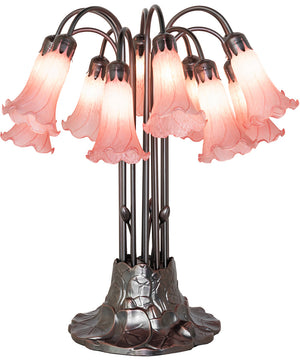 24" High Pink Tiffany Pond Lily 12 Light Table Lamp