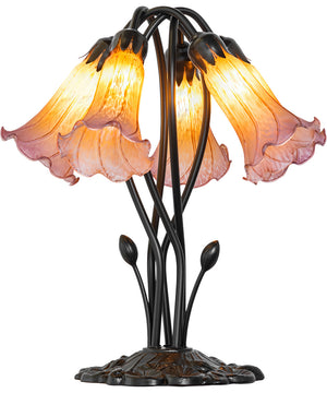 16" High Amber/Purple Tiffany Pond Lily 5 Light Table Lamp