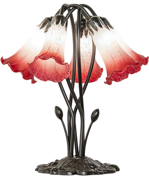16" High Pink/White Tiffany Pond Lily 5 Light Table Lamp