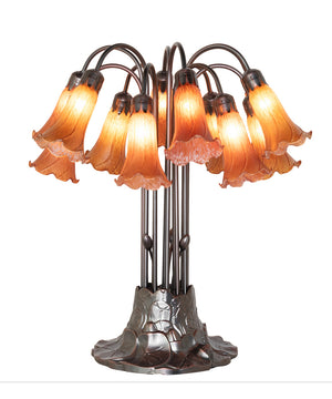 24" High Amber Tiffany Pond Lily 12 Light Table Lamp