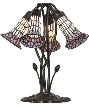 16" High Stained Tiffany Glass Pond Lily 5 Light Table Lamp Pink/White