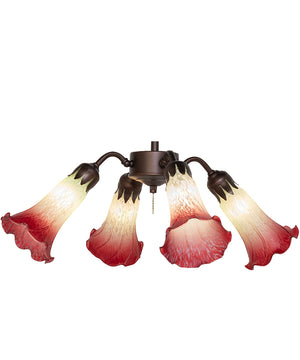 19" Wide Seafoam/Cranberry Tiffany Pond Lily 4 Light Fan Light