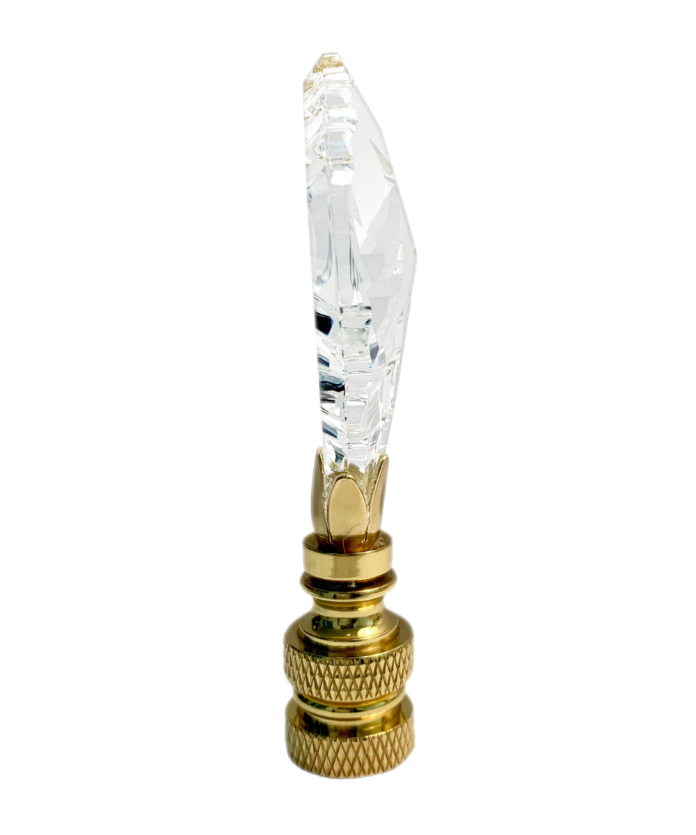 Crystal Gothic Cross Lamp Finial Polished Brass Knurled Base 2.75"h
