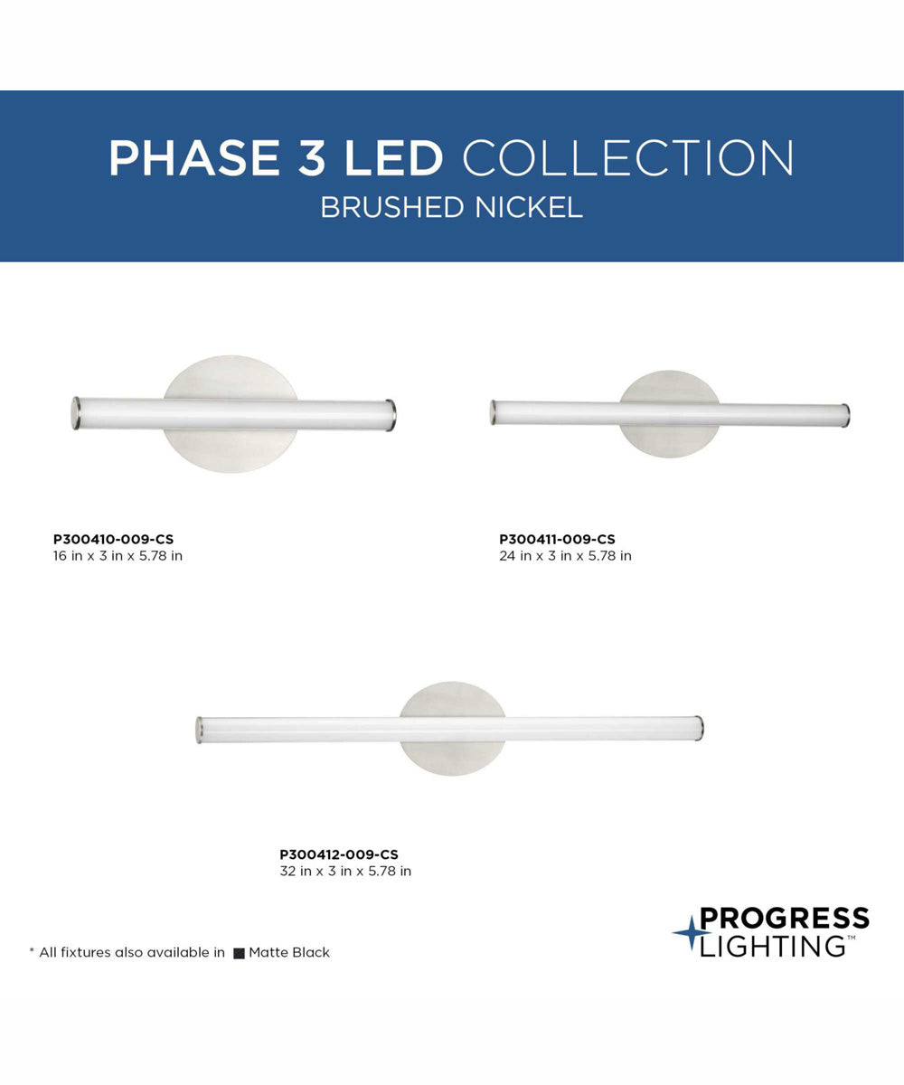 Phase 3 24 in. Medium Modern 3CCT Integrated LED Linear Vanity Light Brushed Nickel