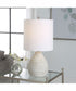 24"H 1-Light Table Lamp Ceramic and Steel in Antique White and Brushed Nickel with a Rolled-Edge Drum Shade