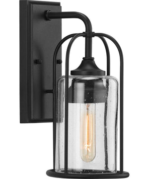Watch Hill 1-Light Clear Seeded Glass Farmhouse Style Small Outdoor Wall Lantern Textured Black