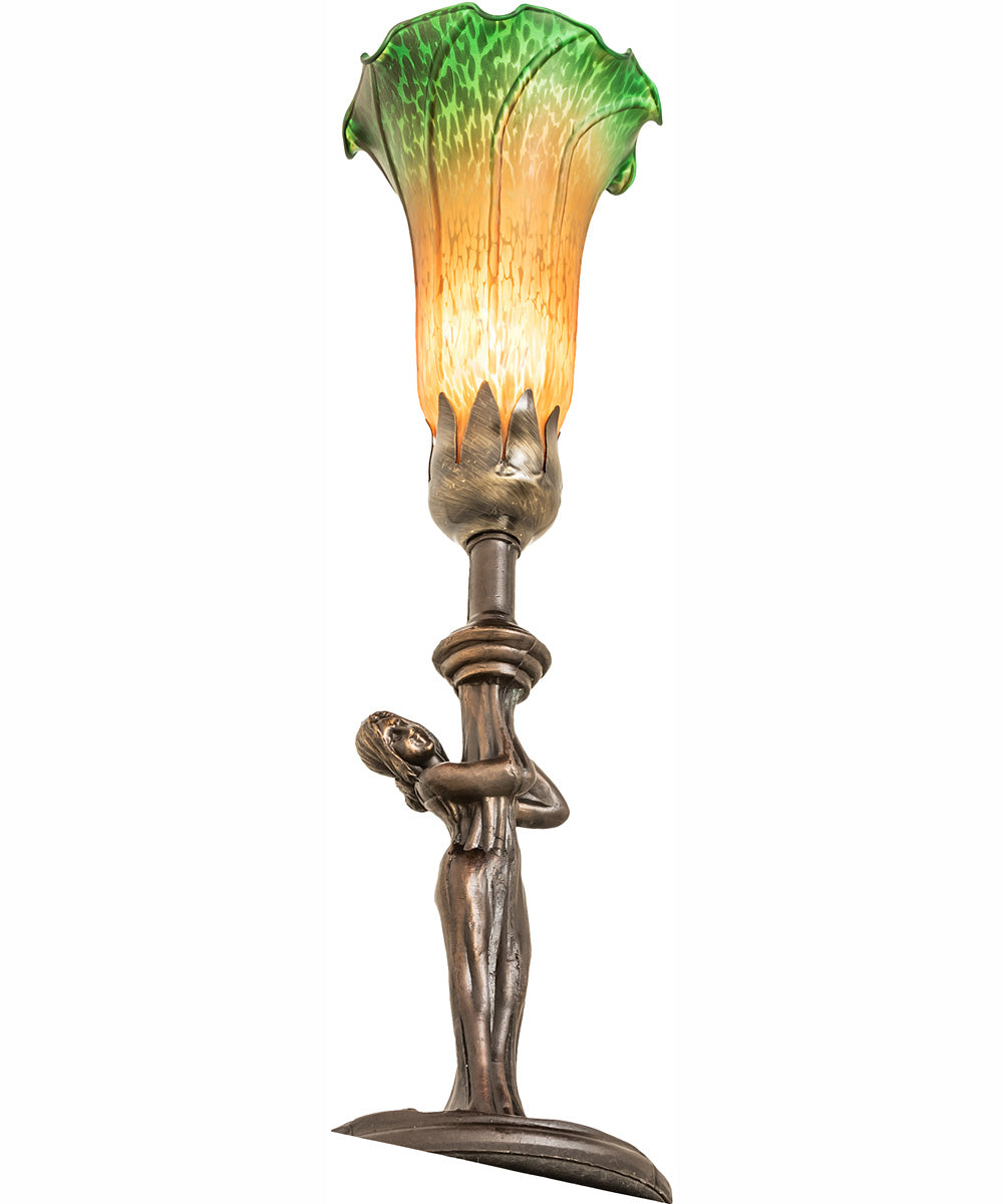 15" High Amber/Green Tiffany Pond Lily Nouveau Lady Accent Lamp