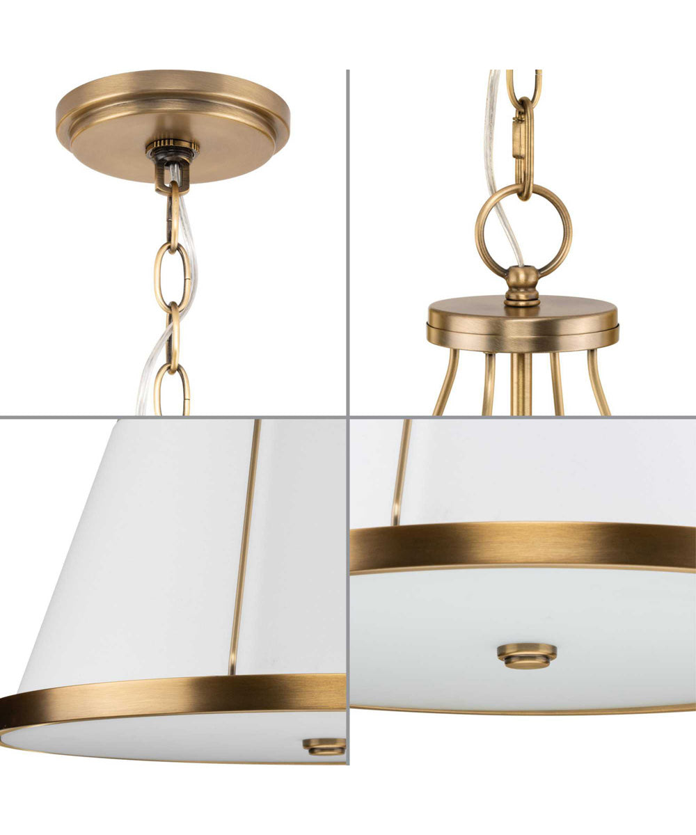 Saffert 3-Light New Traditional White Linen Glass Pendant Light Vintage Brass