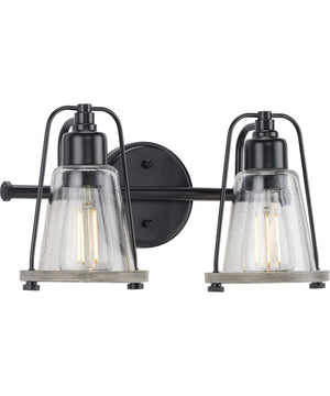 Conway 2-Light Clear Seeded Farmhouse Style Bath Vanity Wall Light Matte Black