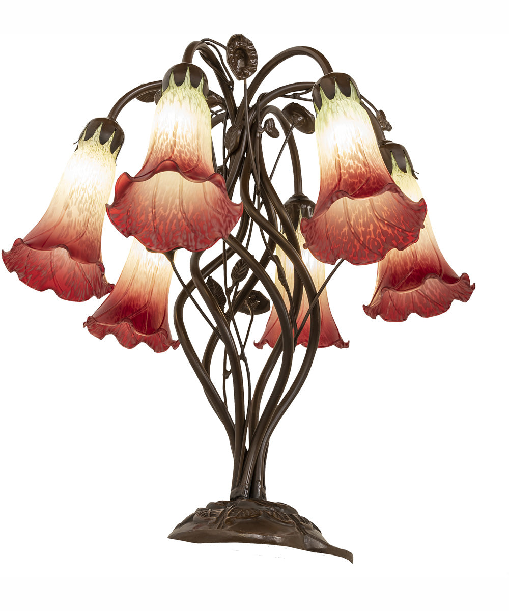 18" High Seafoam/Cranberry Tiffany Pond Lily 6 Light Table Lamp