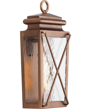 Wakeford 1-Light Clear Water Glass Transitional Style Small Outdoor Wall Lantern Antique Copper