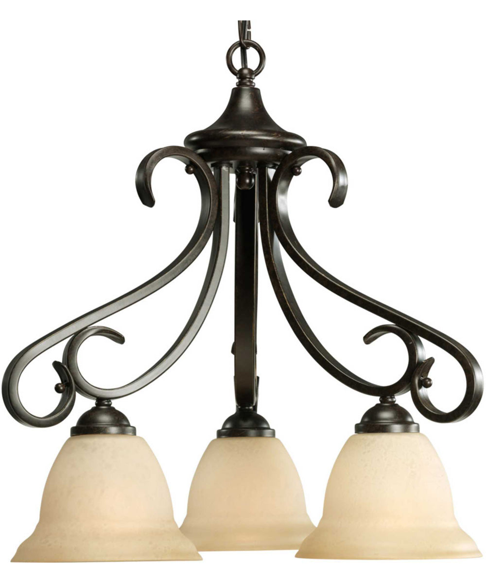 Torino 3-Light Tea-Stained Glass Transitional Chandelier Light Forged Bronze