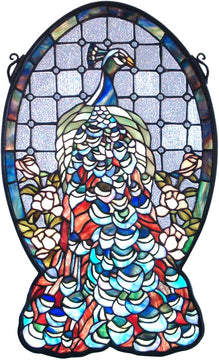 19"H x 12"W Peacock Profile Stained Glass Window
