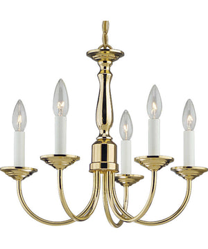 5-Light White Candles Traditional Chandelier Light Polished Brass