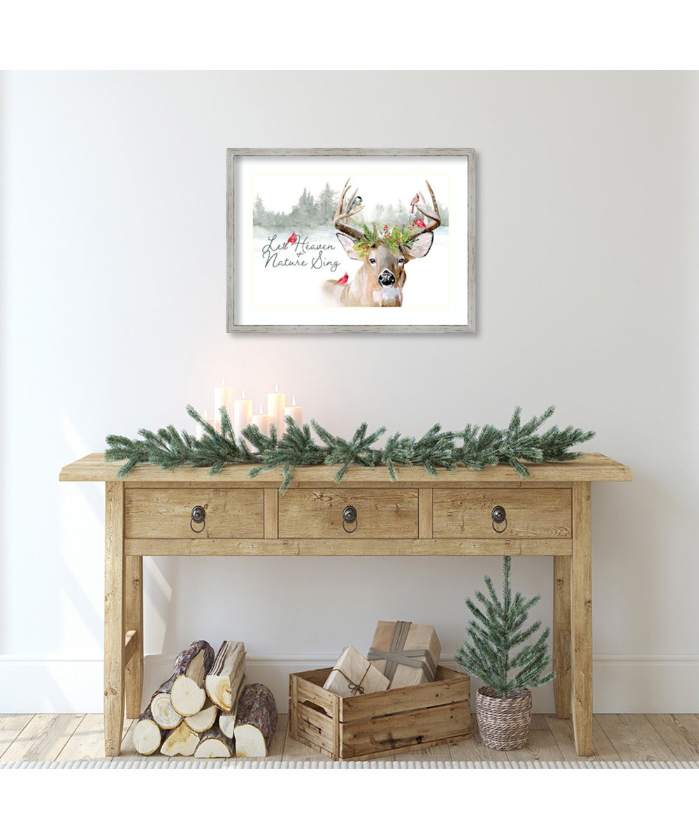 Holiday Deer Collection A by Jennifer Paxton Parker Wood Framed Wall Art Print (25  W x 19  H), Shiplap White Narrow Frame