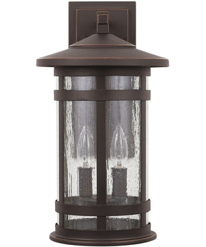 Mission Hills 2-Light Outdoor Wall Mount In Oiled Bronze With Antiqued Seeded Glass