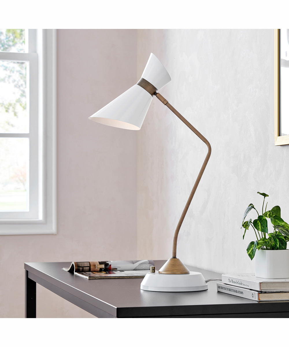 Jared 1-Light Desk/Table Lamp Ab Finished/White/Metal Shade