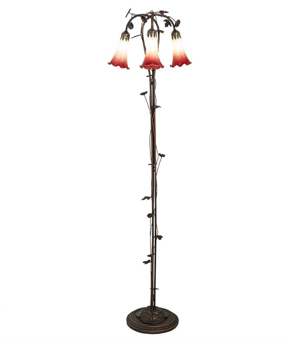 58" High Seafoam/Cranberry Tiffany Pond Lily 3 Light Floor Lamp
