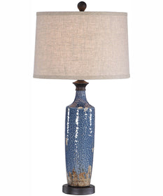 30"H 1-Light Table Lamp Ceramic in Blue and Dark Khaki with a Round Shade