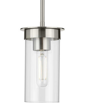 Kellwyn 1-Light Clear Glass Transitional Style Hanging Mini-Pendant Light Brushed Nickel