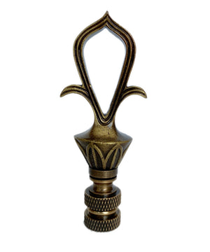 Antique Metal Reeded Loop Lamp Finial with Antiqued Brass Base 3.25"h