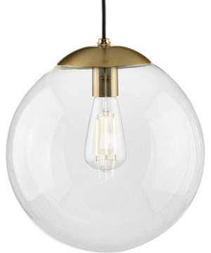 Atwell 12-inch Clear Glass Globe Large Hanging Pendant Light Brushed Bronze