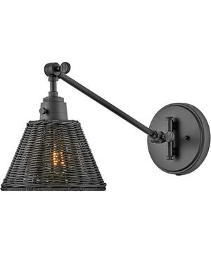 Arti 1-Light Small Single Light Sconce in Black with Black Natural Rattan Shade