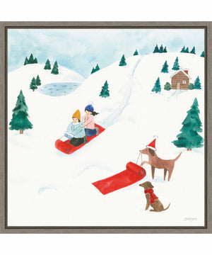 Framed Winter Scene IV Dogs by Jenaya Jackson Canvas Wall Art Print (22  W x 22  H), Sylvie Greywash Frame