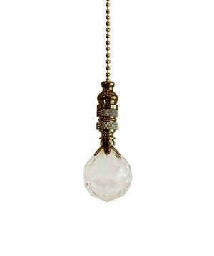 Faceted Crystal Ball Ceiling Fan Pull, 2"h with 12" Polished Brass Chain