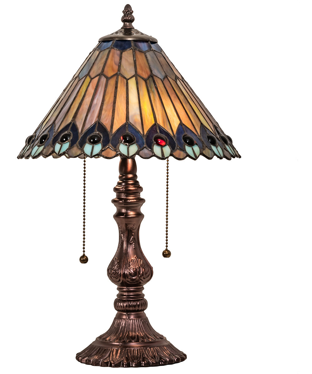 19" High Tiffany Jeweled Peacock Accent Lamp