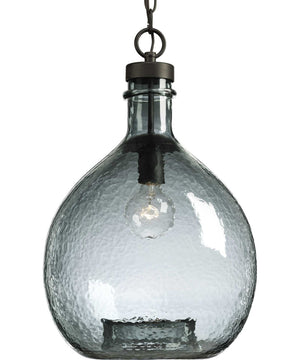 Zin 1-Light Recycled Blue Textured Glass Global Pendant Light Antique Bronze