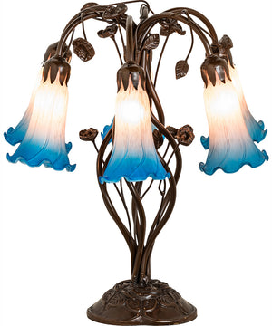 18" High Pink/Blue Tiffany Pond Lily 6 Light Table Lamp