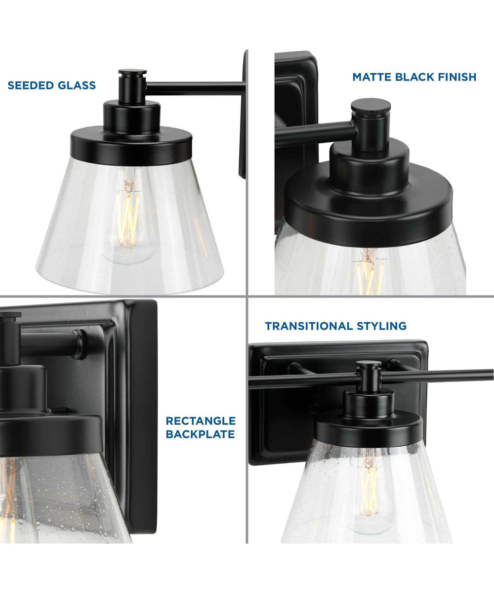 Hinton 3-Light Clear Seeded Glass Farmhouse Bath Vanity Light Matte Black
