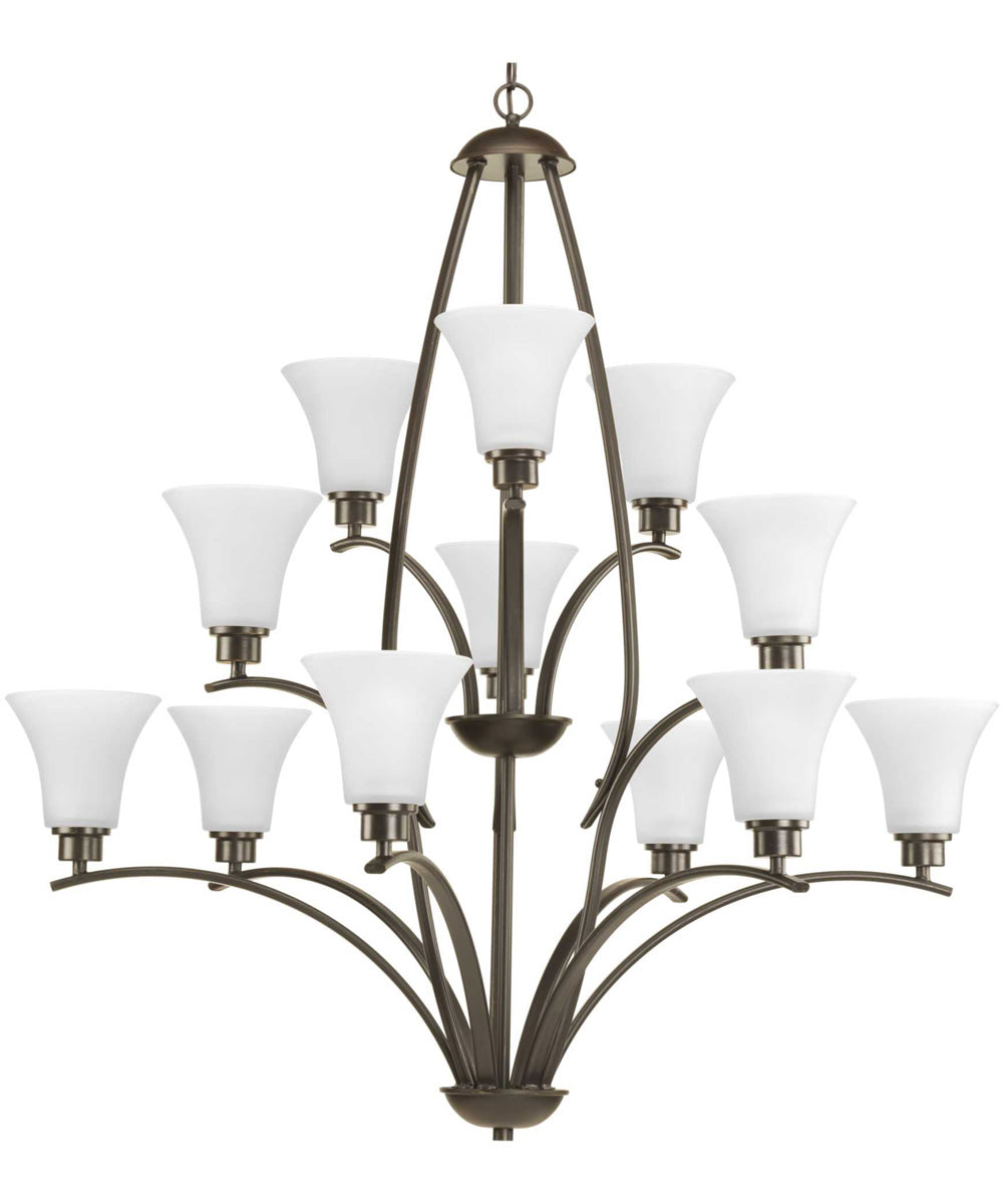 Joy 12-Light Etched White Glass Traditional Chandelier Light Antique Bronze