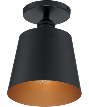 7"W Motif 1-Light Close-to-Ceiling Black / Gold Accents