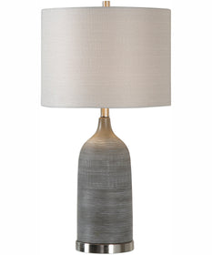 29"H 1-Light Table Lamp Ceramic and Steel in Olive Bronze and Brushed Nickel with a Round Drum Shade