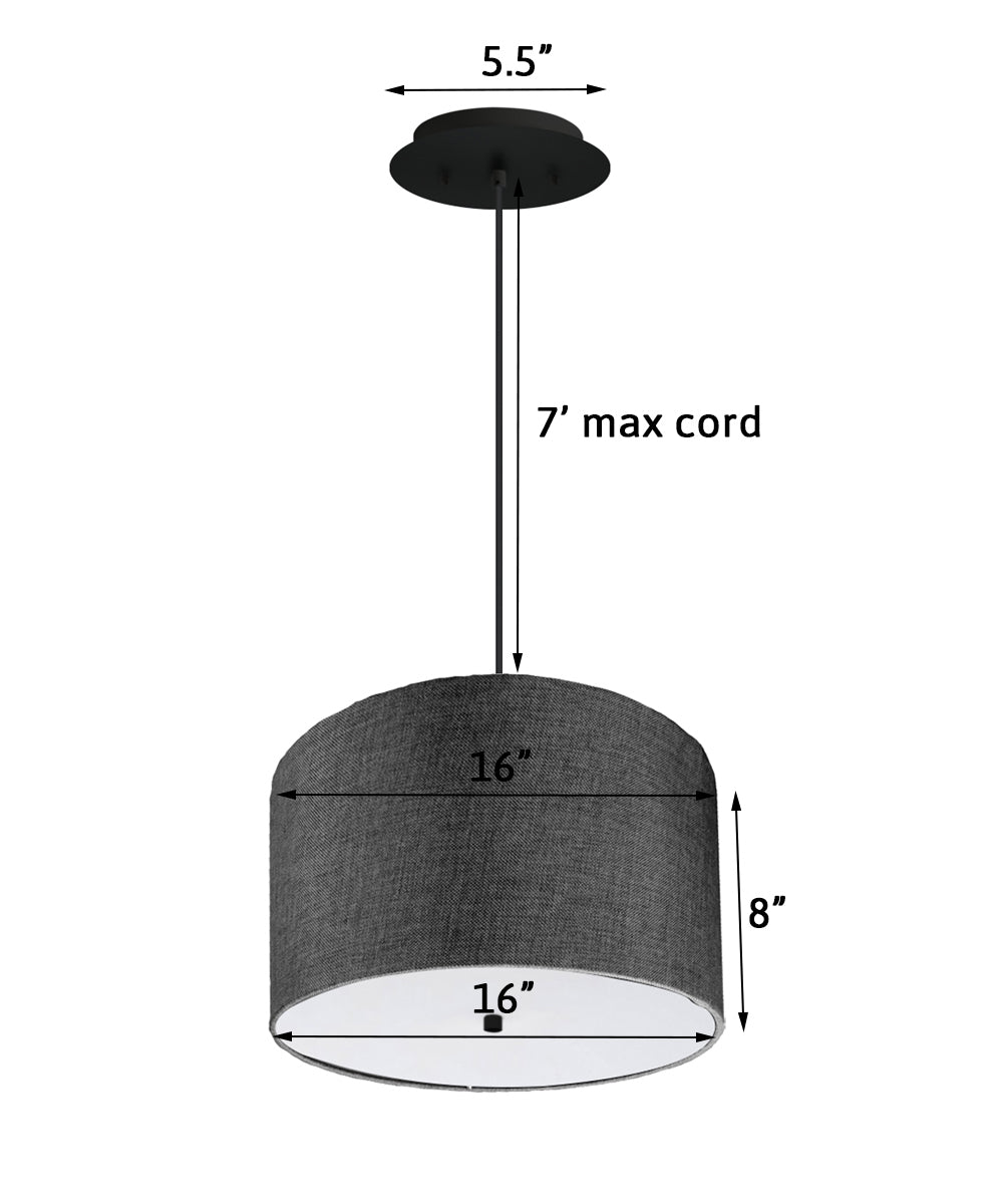 16" W 2 Light Pendant Granite Gray Shade with Diffuser, Black Cord