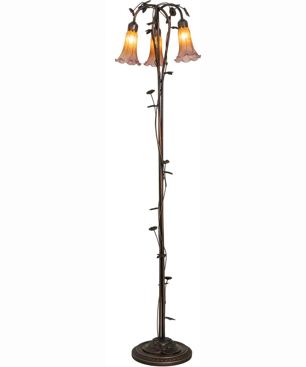 58" High Amber/Purple Tiffany Pond Lily 3 Light Floor Lamp