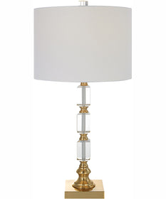 29"H 1-Light Table Lamp Metal and Crystal in Brass Plated with a Round Shade