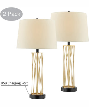 Breiton 2-Light 2 Pack-Table Lamp Antique Brass/Black/Fabric Shade With Usb