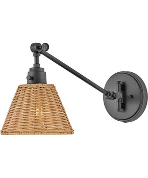 Arti 1-Light Small Single Light Sconce in Black with Light Natural Rattan Shade