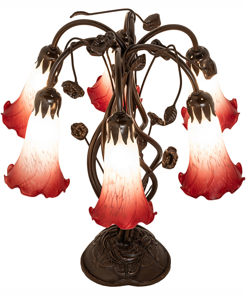 18" High Red/White Tiffany Pond Lily 6 Light Table Lamp