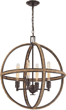 24"W Natural Rope 4-Light Chandelier Oil Rubbed Bronze