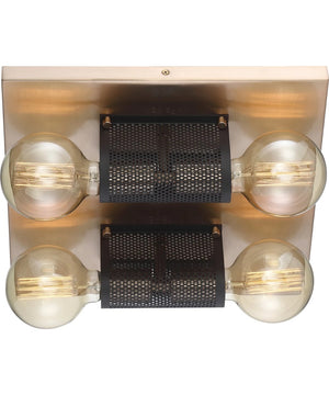 14"W Passage 4-Light Close-to-Ceiling Copper Brushed Brass / Black