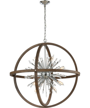 Morning Star 6-Light Chandelier Aged Wood/Polished Chrome/Clear Crystal